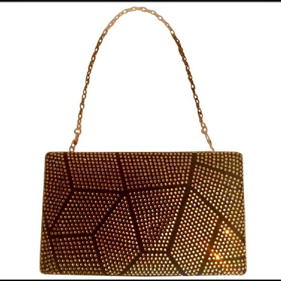 @SOULCRUSHER716 Handbags - BLACK SATIN & GOLD  OPALESCENT RHINESTONE  CLUTCH